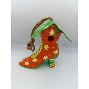 Ganz Whimsical Floral Boot Birdhouse Hanging Garden Decor Orange Green